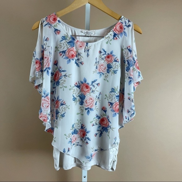 Love Delirious Large Floral Maternity Cold Shoulder Flowy Top Garden Spring - Picture 1 of 8